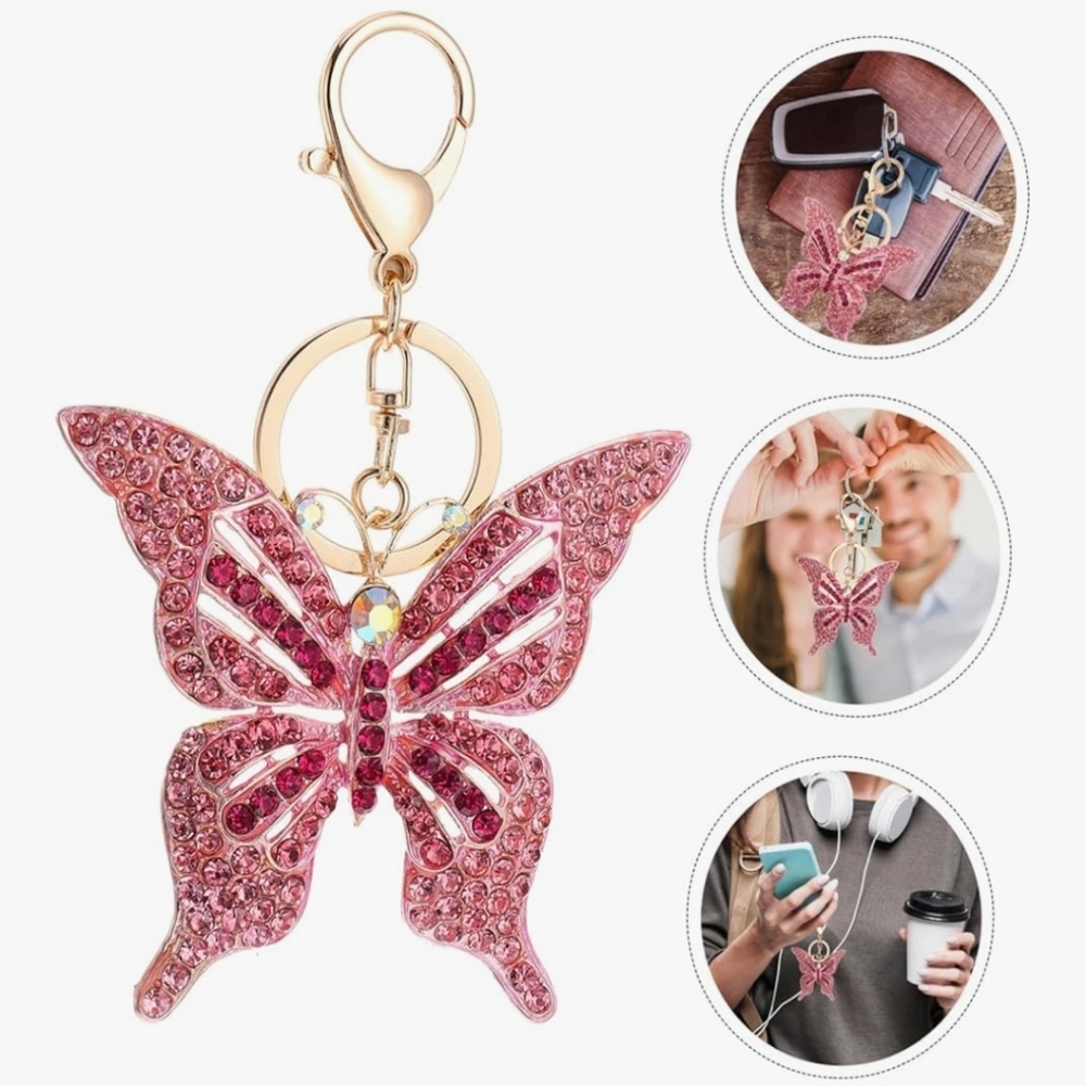 Butterfly Rhinestone Keychain Pink - Picture 3 of 5